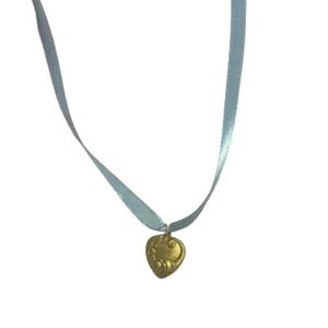 Coquette Heart Ribbon Necklace with Vintage Charm.